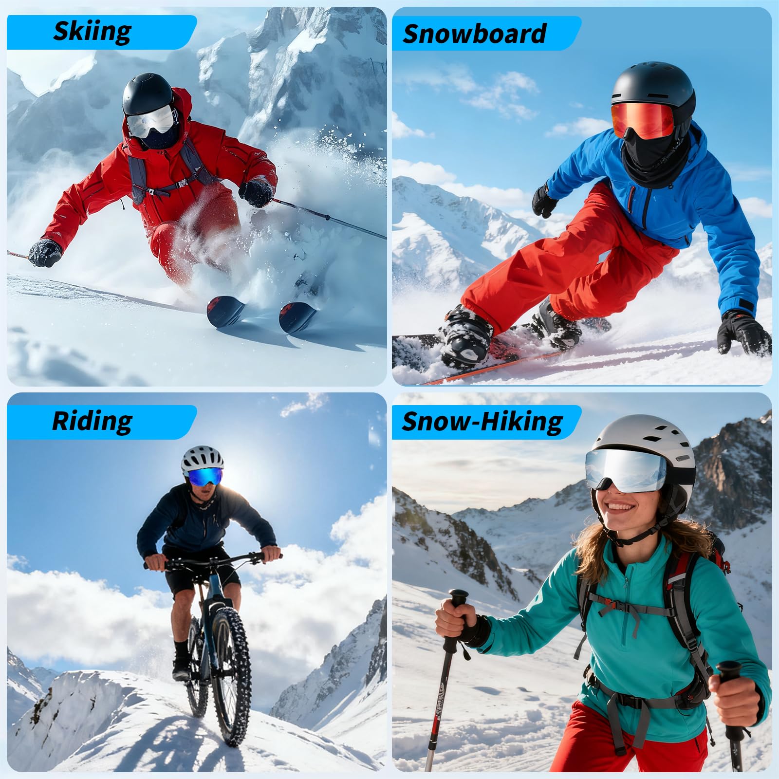 Gafas de Esquí YH227 OTG Ajustable Protección UV Anti-Niebla Snowboard Nieve Espejo