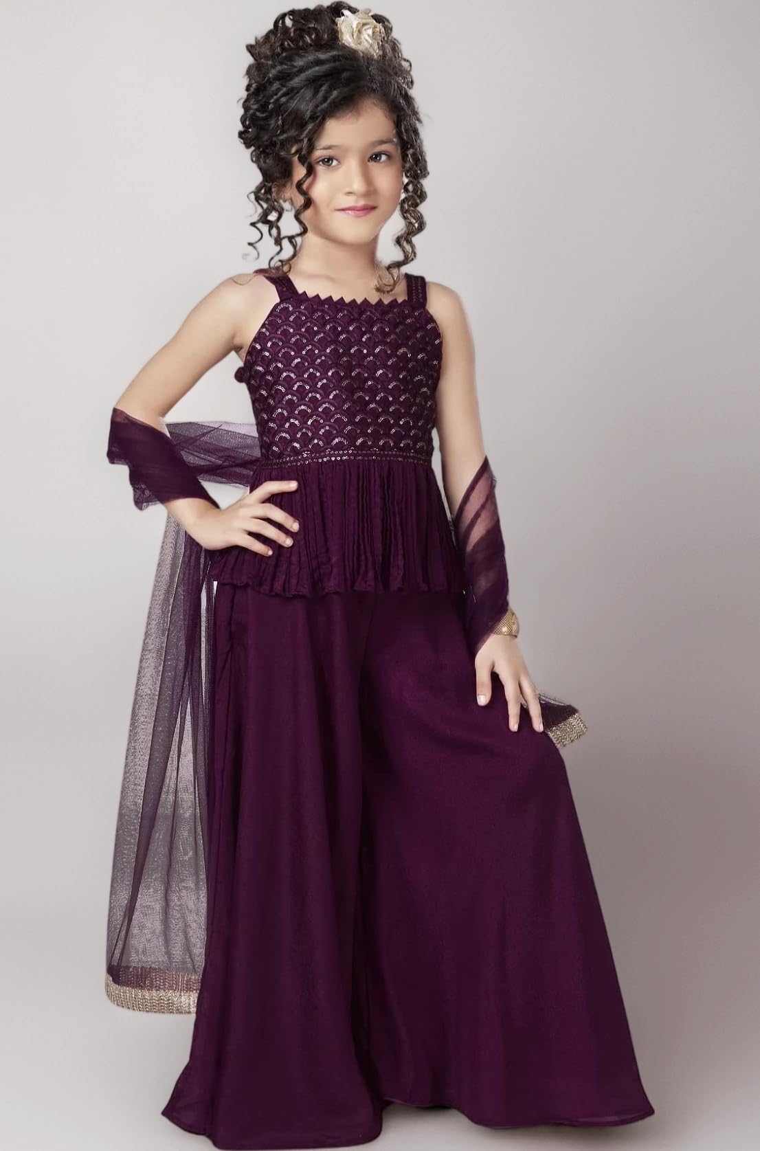 Angel f Studio Girl's Embroidered Kurta with Palazzo Pants & Dupatta/Readymade kurta set for girls