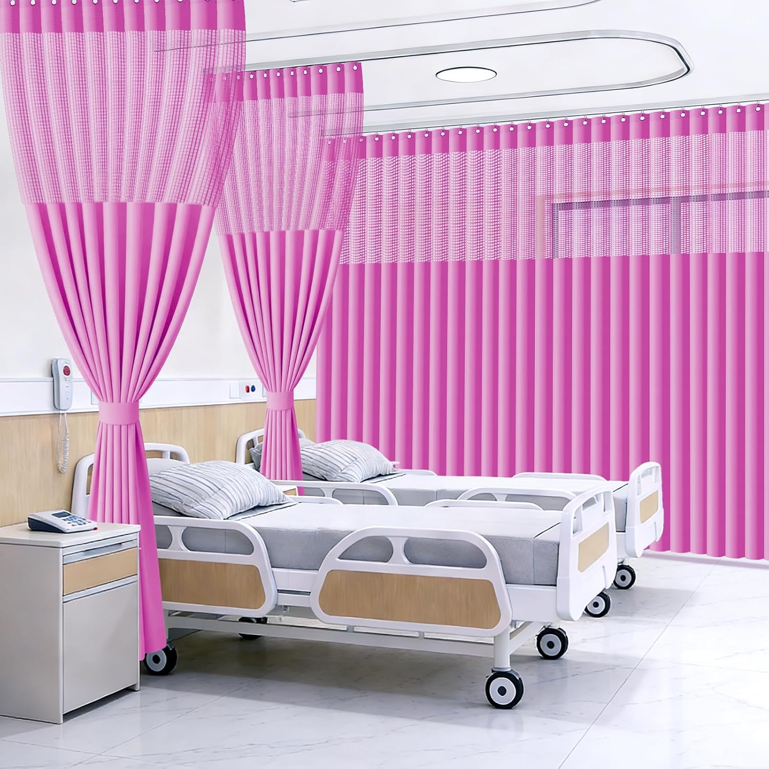 Inherent Grommet Flame Retardant Cubicle Hospital Privacy Curtain with Flat Hooks Room Divider Medica Clinic SPA Lab Cubicle Curtain Divider Privacy Screen(1Panel,144X96,Pink