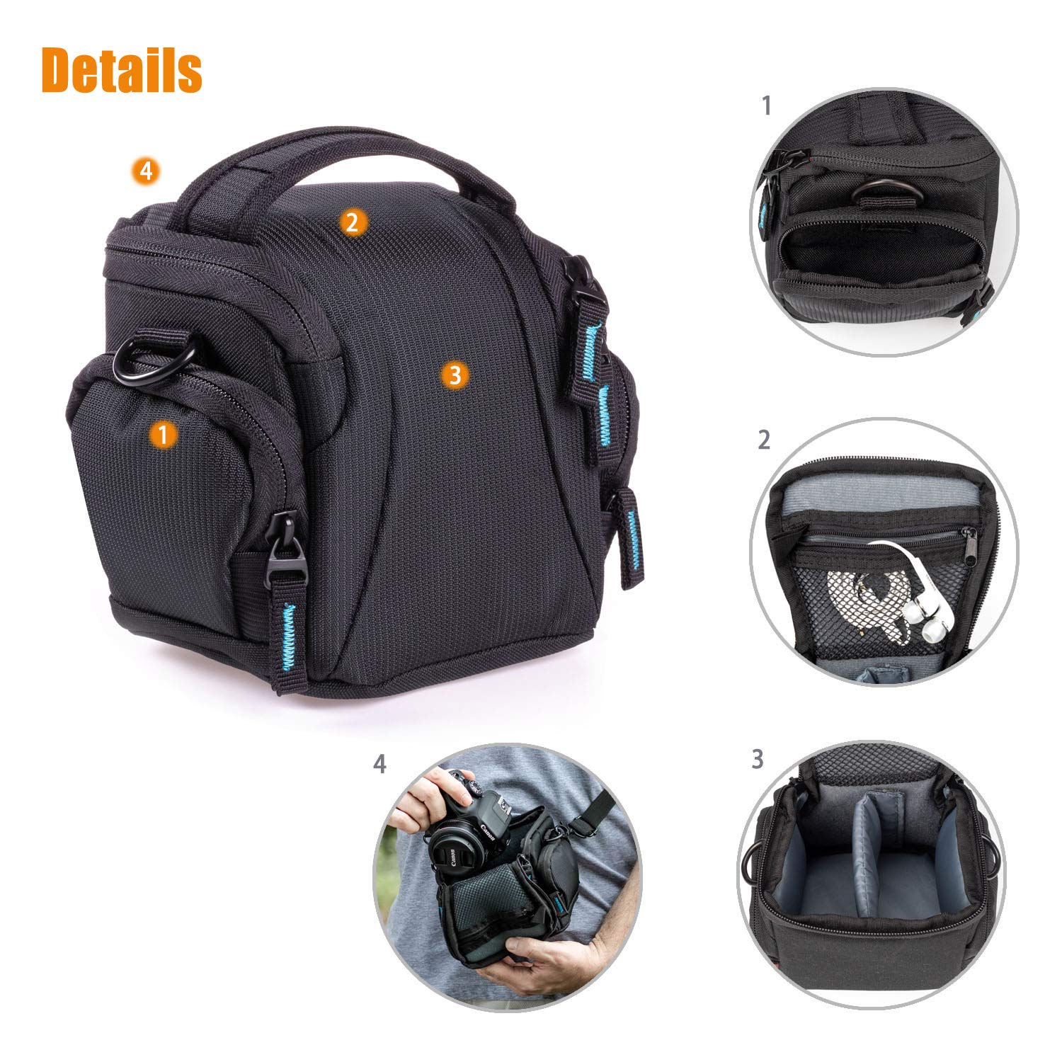 Bodyguard Sac Housse pour Appareil Photo Noir - adapté pour Sony Alpha 5100 6300 DSC-RX1R II Alpha 7 DSC-RX10 II H300 DSC-HX400 Canon PowerShot SX60 HS EOS M10 EOS M3