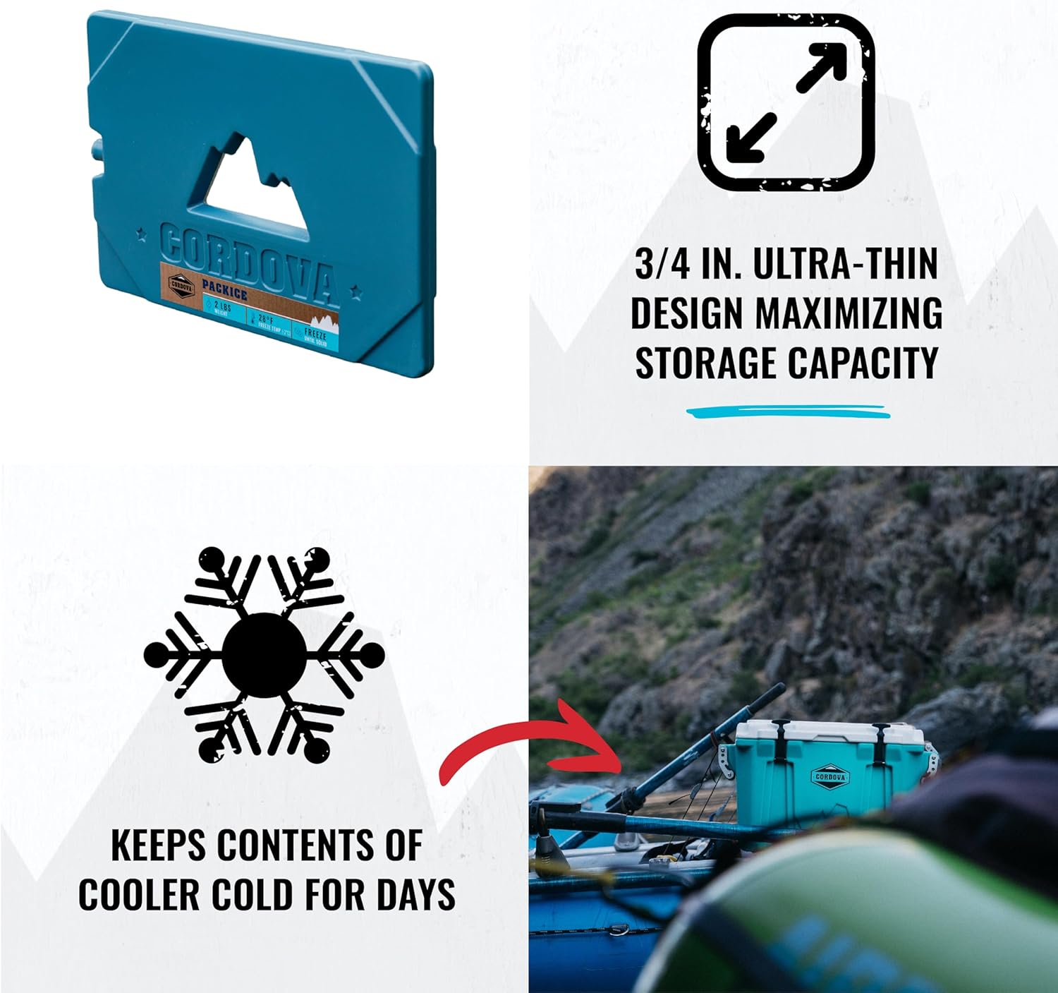 Cordova Outdoors Packice, Yonder, 2 lb, Basecamp Class Wire Basket, Black, 88 qt and Basecamp Class Hard-Cooler Inserts - Cooler Cutting-Board Insert, White, 88 qt - Bundle