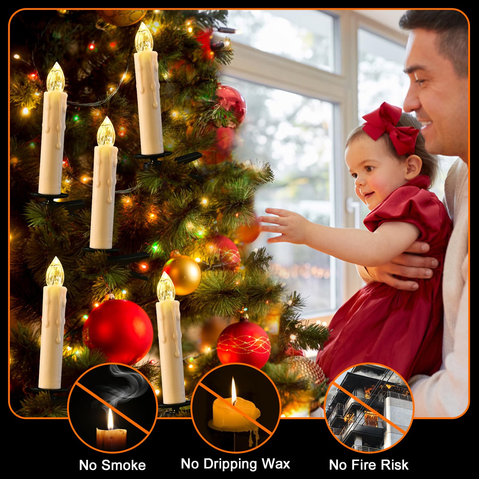 IMAGE LED Taper Candles Light Set Battery Operated Floating Candles Flameless 3D Wick Ivory Candles With Clip-on, 10-Key Remote With Timer, Party Table Christmas Tree Deco, Warm White Light (24