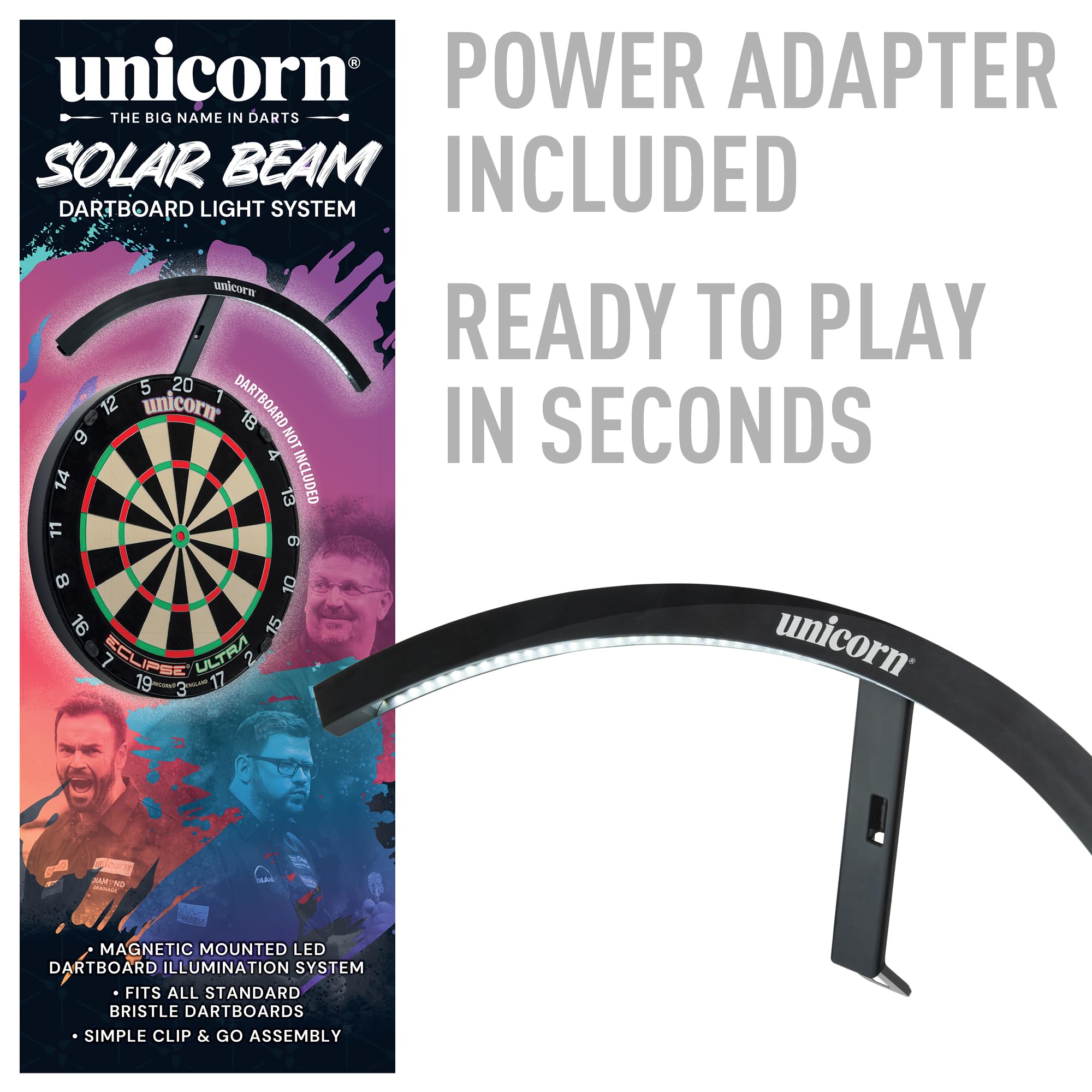 Unicorn Dartscheiben-Beleuchtung LED-Beleuchtungsbogen | Solarstrahl | 90 Grad blendfreie Beleuchtung | magnetische Befestigung passt auf jede Standard-Dartscheibe