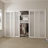 Vista 12 de WinStellar - Puerta corredera de armario de 60 x 80 pulgadas para dormitorios, puerta de vidrio templado esmerilado 3-Lite con kit de herrajes