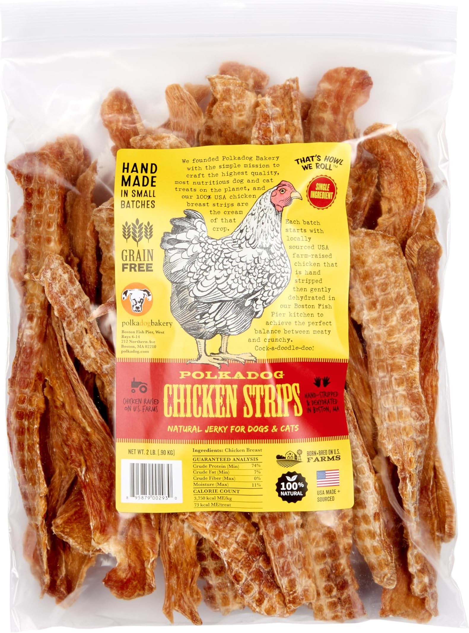 Polkadog Chicken Strip Jerky Dog Treats – Single Ingredient, Grain-Free, Lean Protein Snacks – USA Farm-Raised Chicken, Crunchy & Natural Training Treats – Handmade in the USA - 2 lb