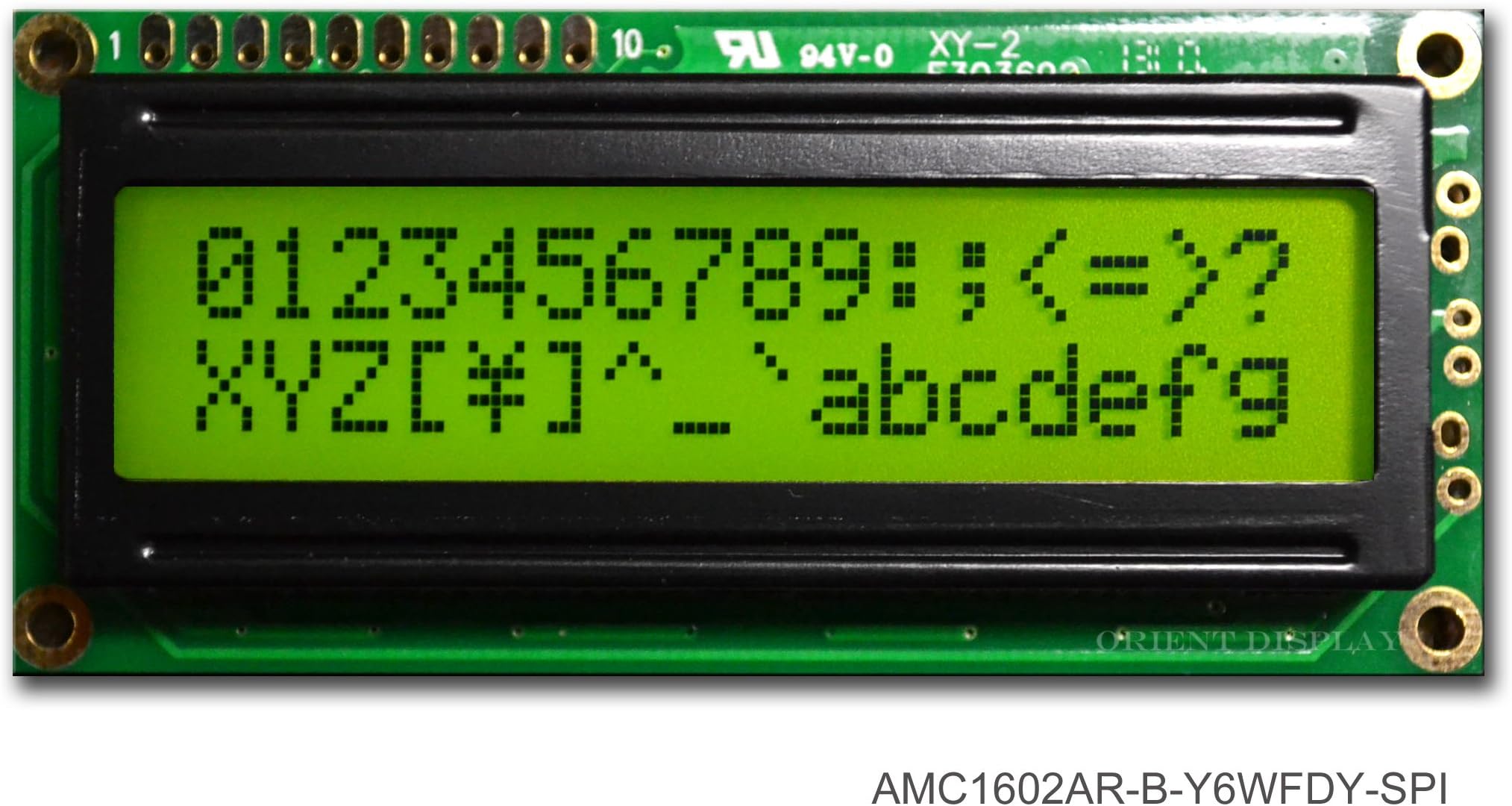 16x2 Character LCD Module Black on Yellow Green with Yellow Backlight Serial Interface AMC1602AR-B-Y6WFDY-SPI