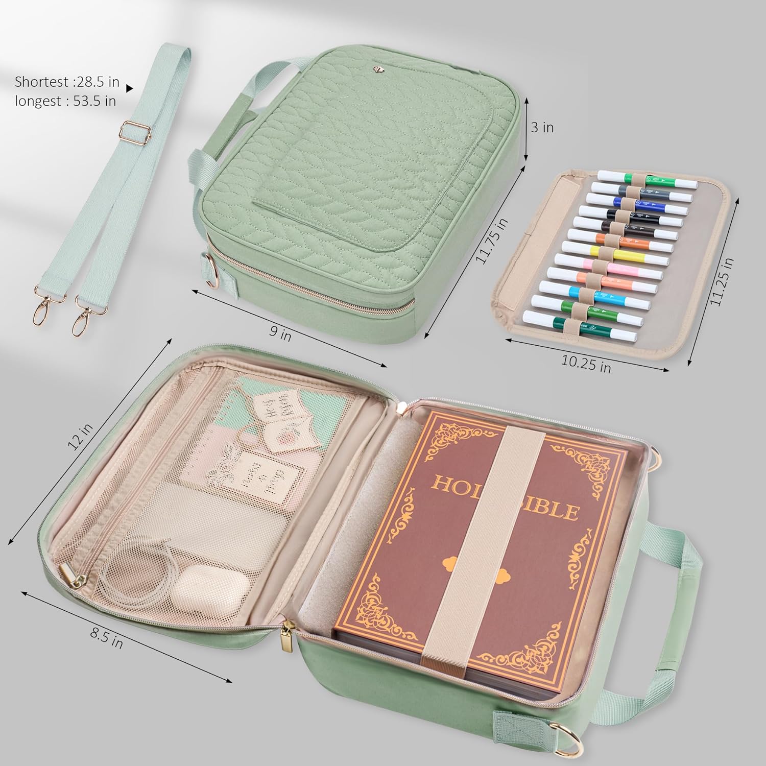 Bible Cover for Women Study Supplies Bible Journaling Kit Pink Book Carrying Case with Bible Highlighters, Mothers Day Christian Gifts for Women (Sage Green, Large) - Image 3