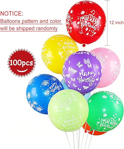 Miniatura 2 de VHUWE 100 globos de látex multicolor de 12 pulgadas + pancarta de cumpleaños arcoíris de 16 pulgadas para niños y familias