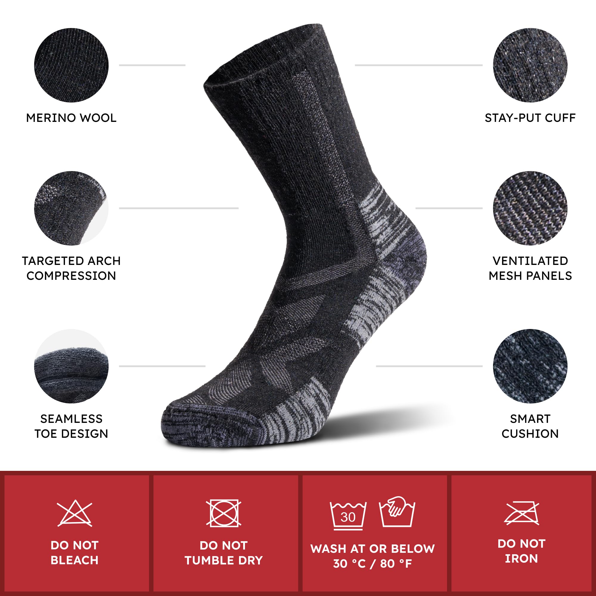 NORDIC Socks Hiking Socken Merinowolle 5er-Pack | Anti-Blasen, Feuchtigkeitsableitend, Geruchshemmend