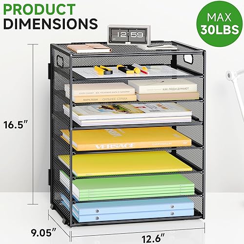 Miniatura 2 de Organizador de papel de 8 niveles con asa, organizador de archivos de escritorio de malla metálica, organizador de escritorio de gran capacidad,