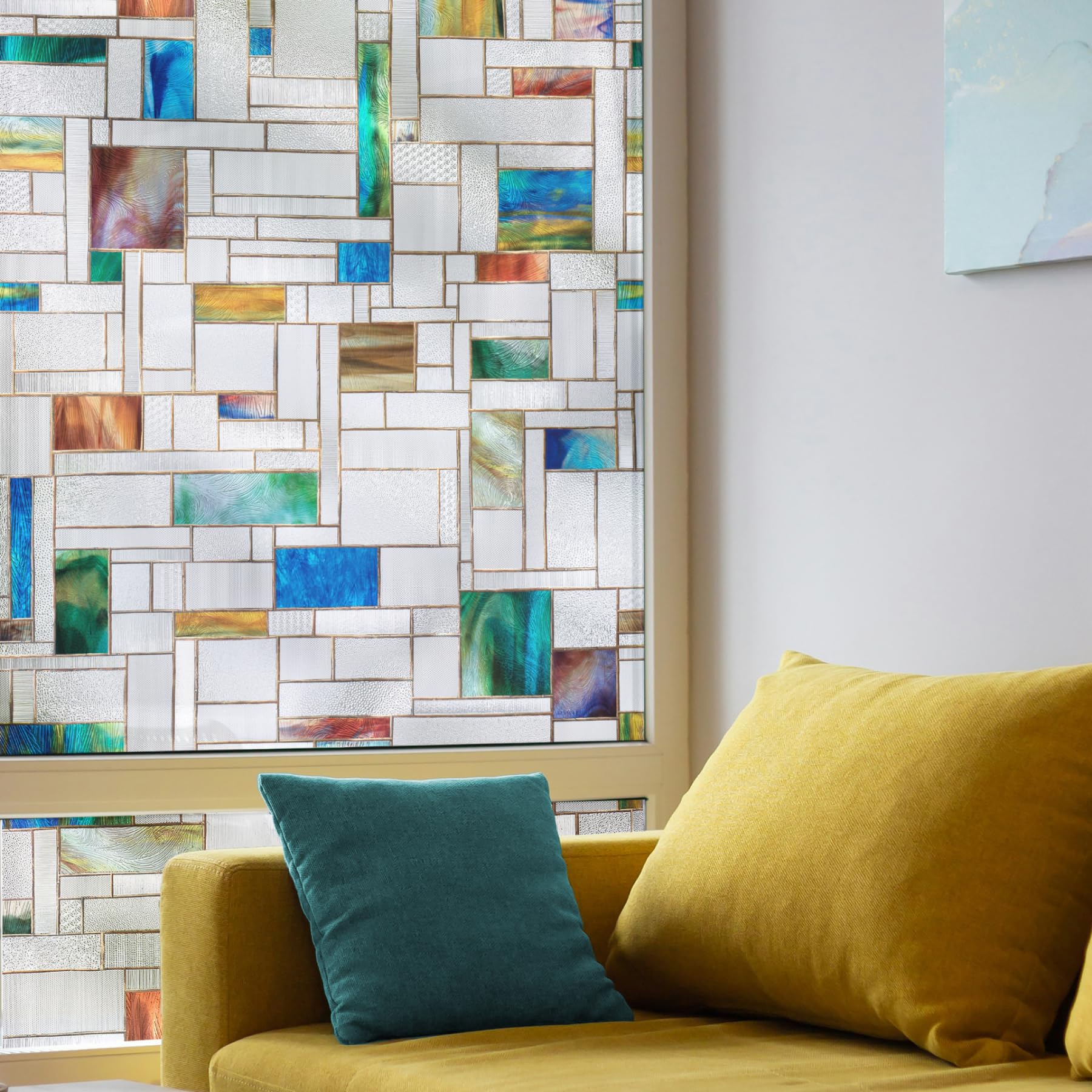 Artscape Horizon | Privacy Window Film With Stained Glass Pattern | Non-Adhesive & Uv Protection | Easy To Apply & Removable | 61 X 91 Cm