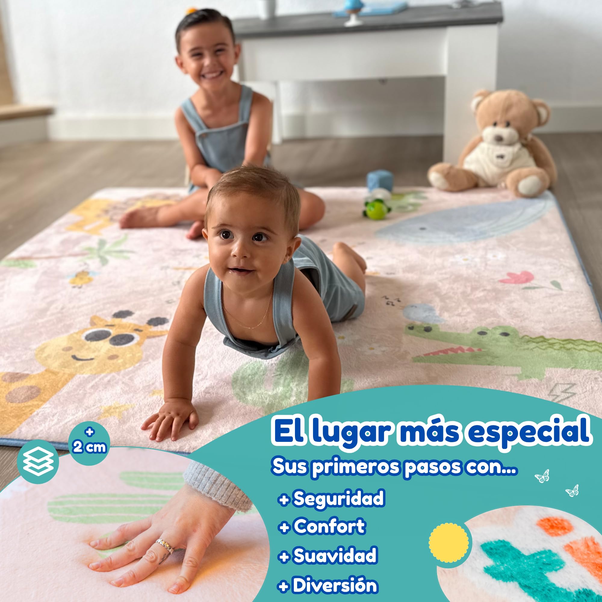 Alfombra Bebe Acolchada Plegable -130x130 2cm - Colchoneta Bebe Suelo - Suelo Bebes Acolchado - Manta Suelo Bebe - Alfombra Infantil - Tummy Time Bebe - Alfombra Suelo Bebe - Playmat