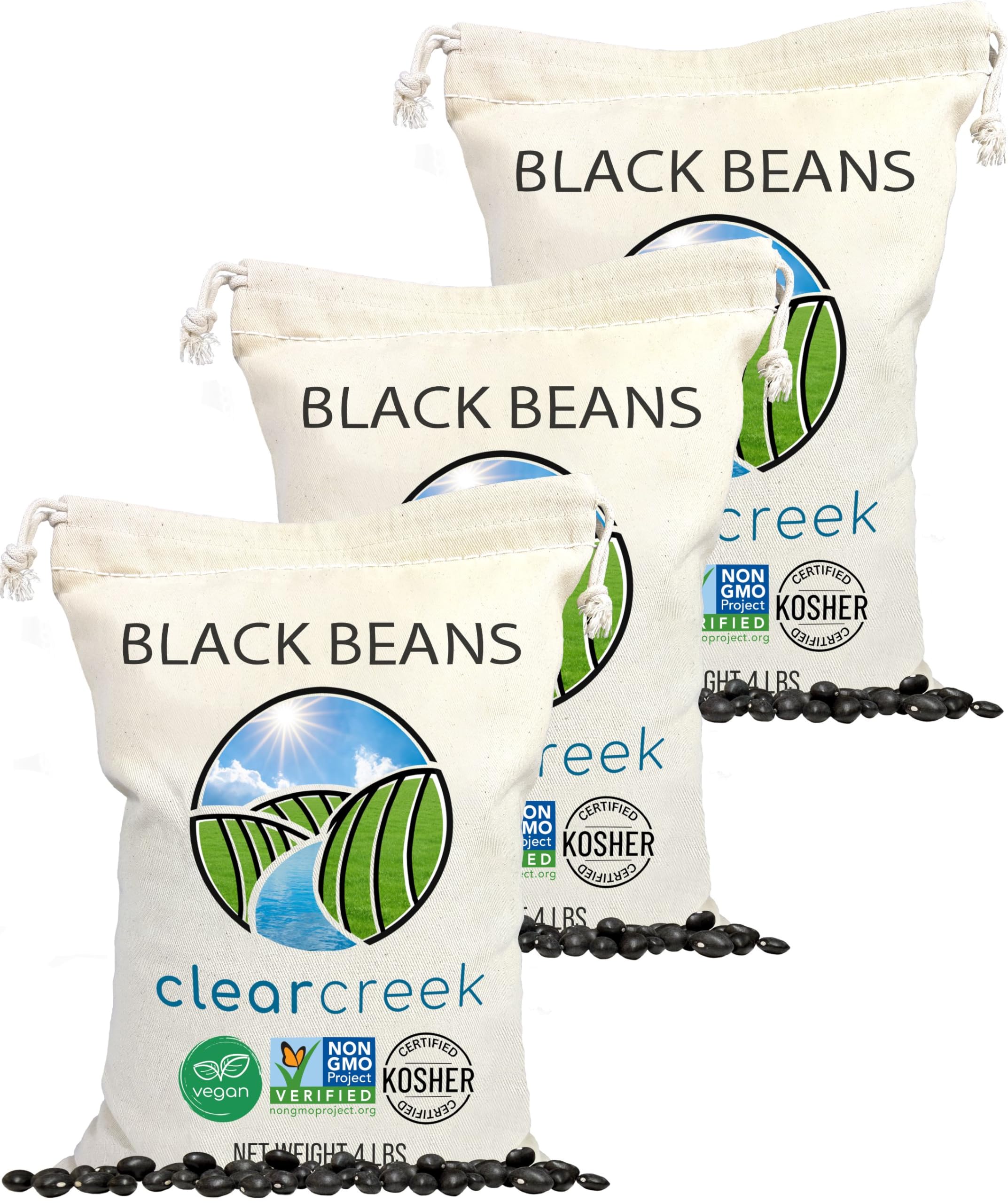 CLEAR CREEK Washington State Grown Black Beans | 12 LB (3-4 lb bags) | Non-GMO | Vegan | Kosher | Non-Irradiated | Dry Black Beans | Frijoles Negros