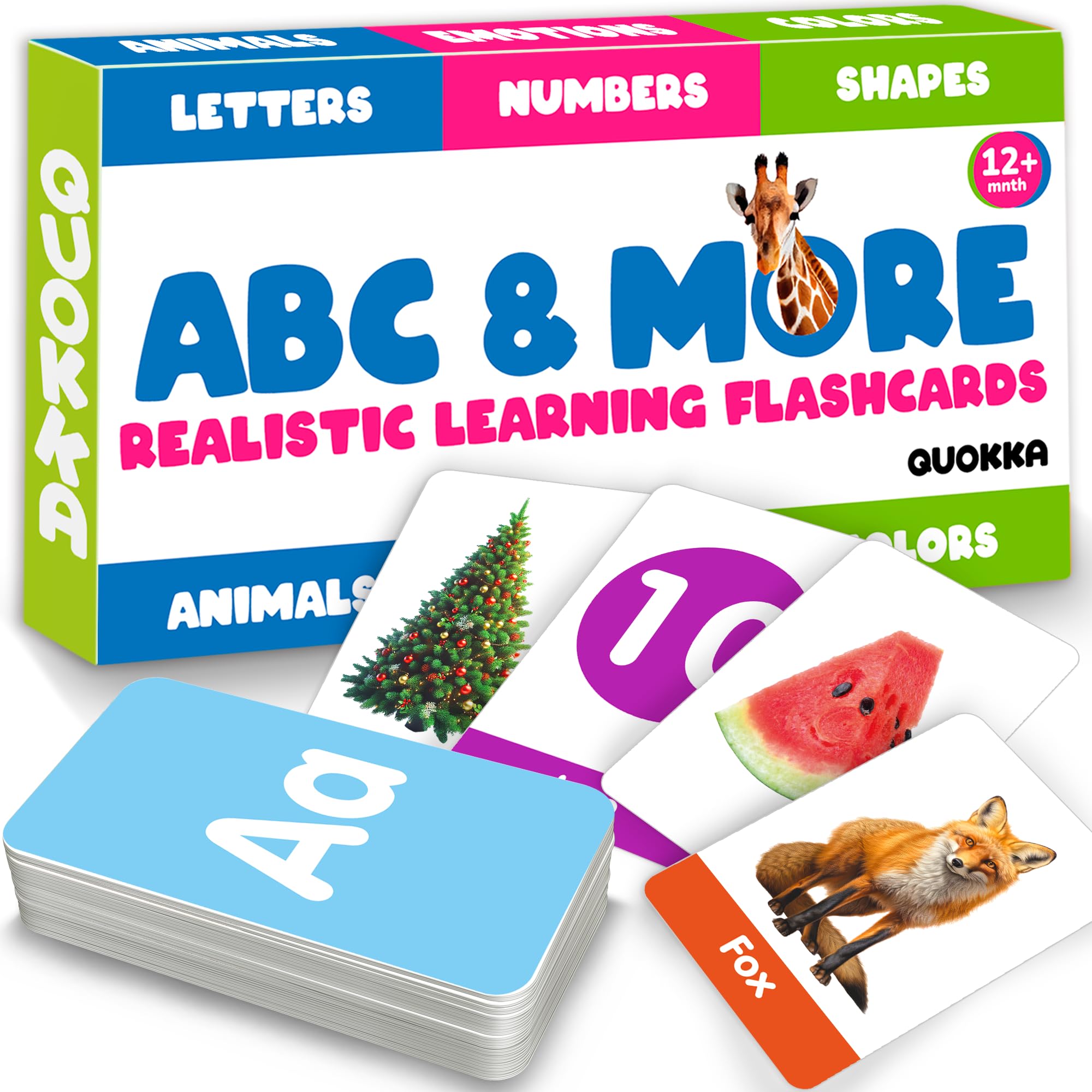 QUOKKA ABC Learning Flash Cards for Toddlers 2-4 Years Old – 60 Realistic Flashcards for Kids Ages 1-3-5 – Alphabet Numbers Colors Letters Animals -