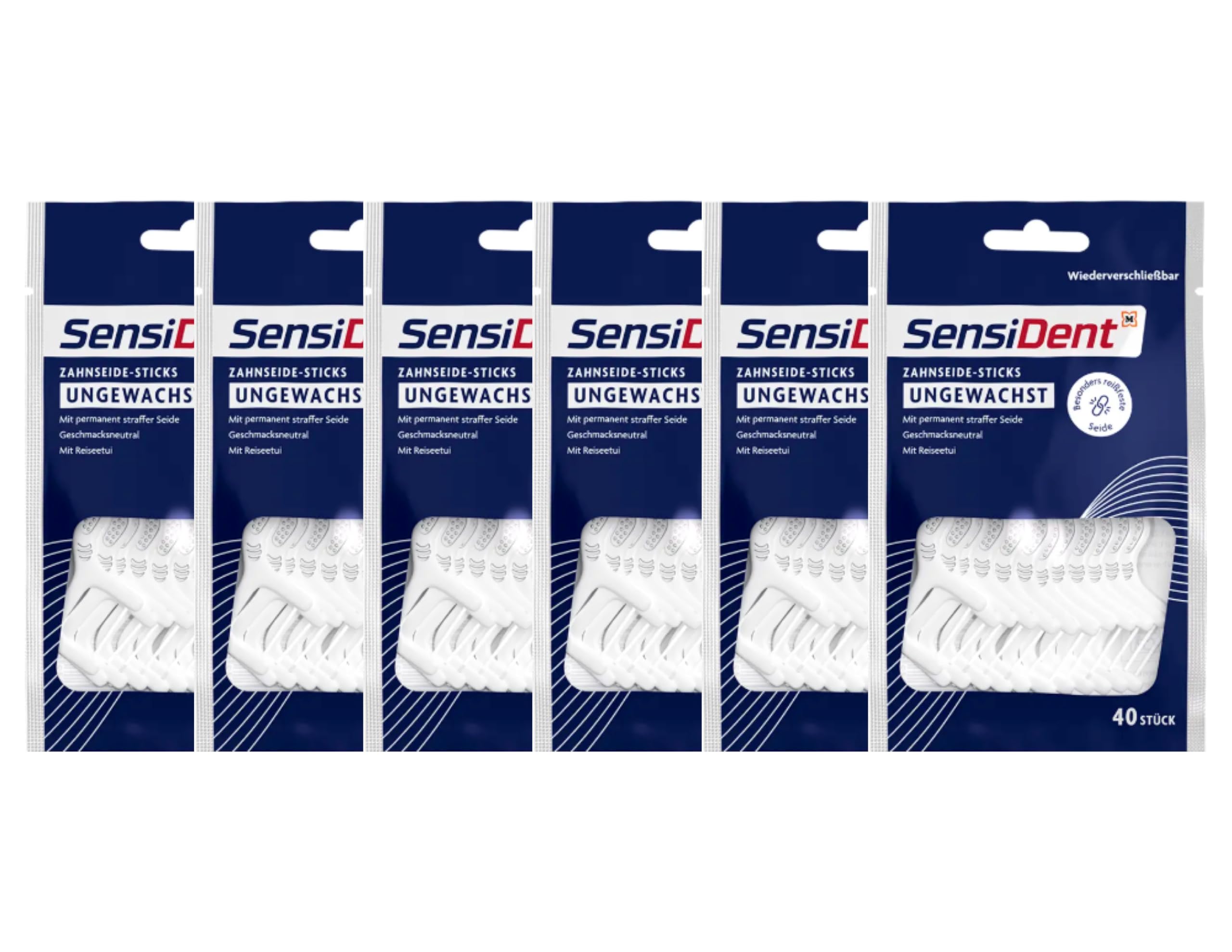 6 bastoncini di filo interdentale Sensident non cerati