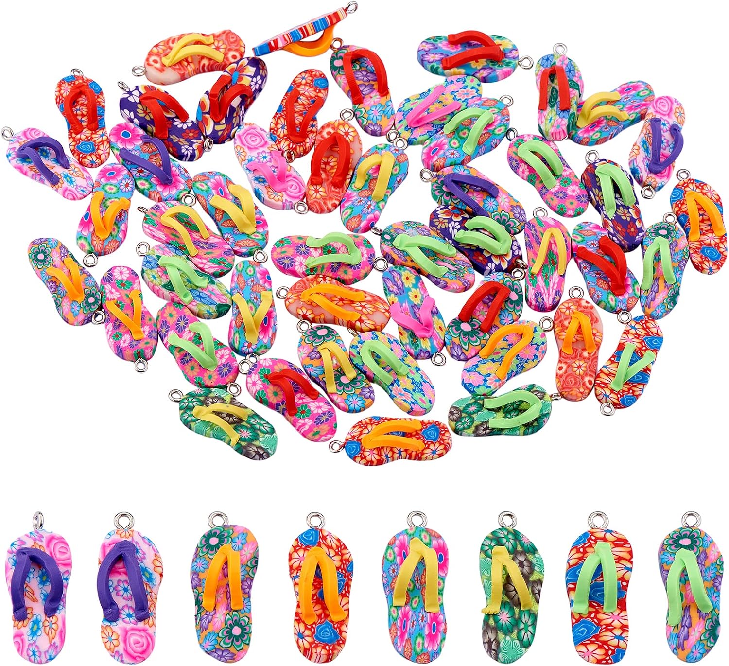 60 Pieces Clay Flip Flop Charms Pendant Mini Slippers Charms Colorful Polymer Clay Pendant for Jewelry Necklace Bracelet Earring Making Crafts