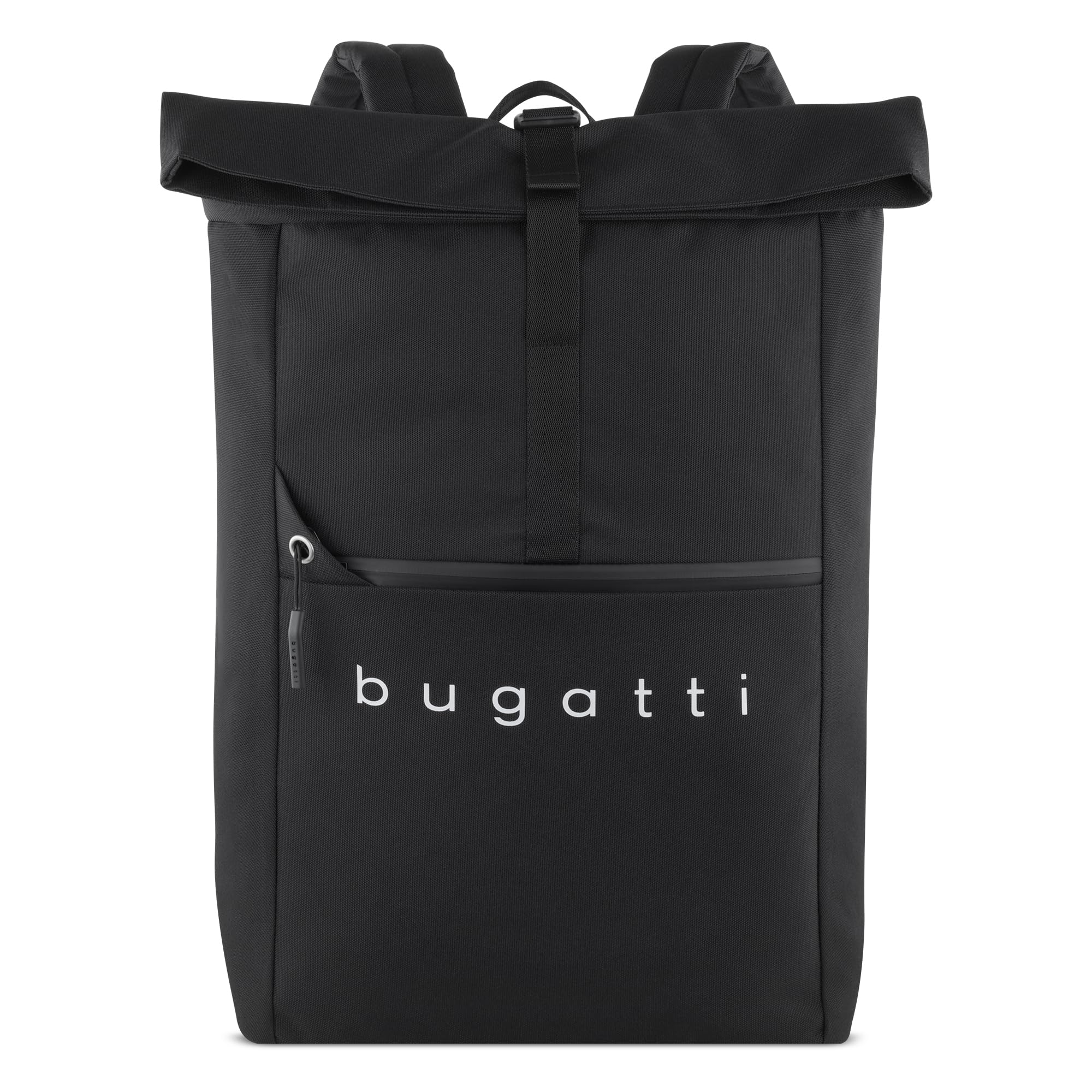 bugatti Passion “Fashion” Rolltoprucksack 15", Rollrucksack aus RPET für Uni Business Fahrrad, schwarz