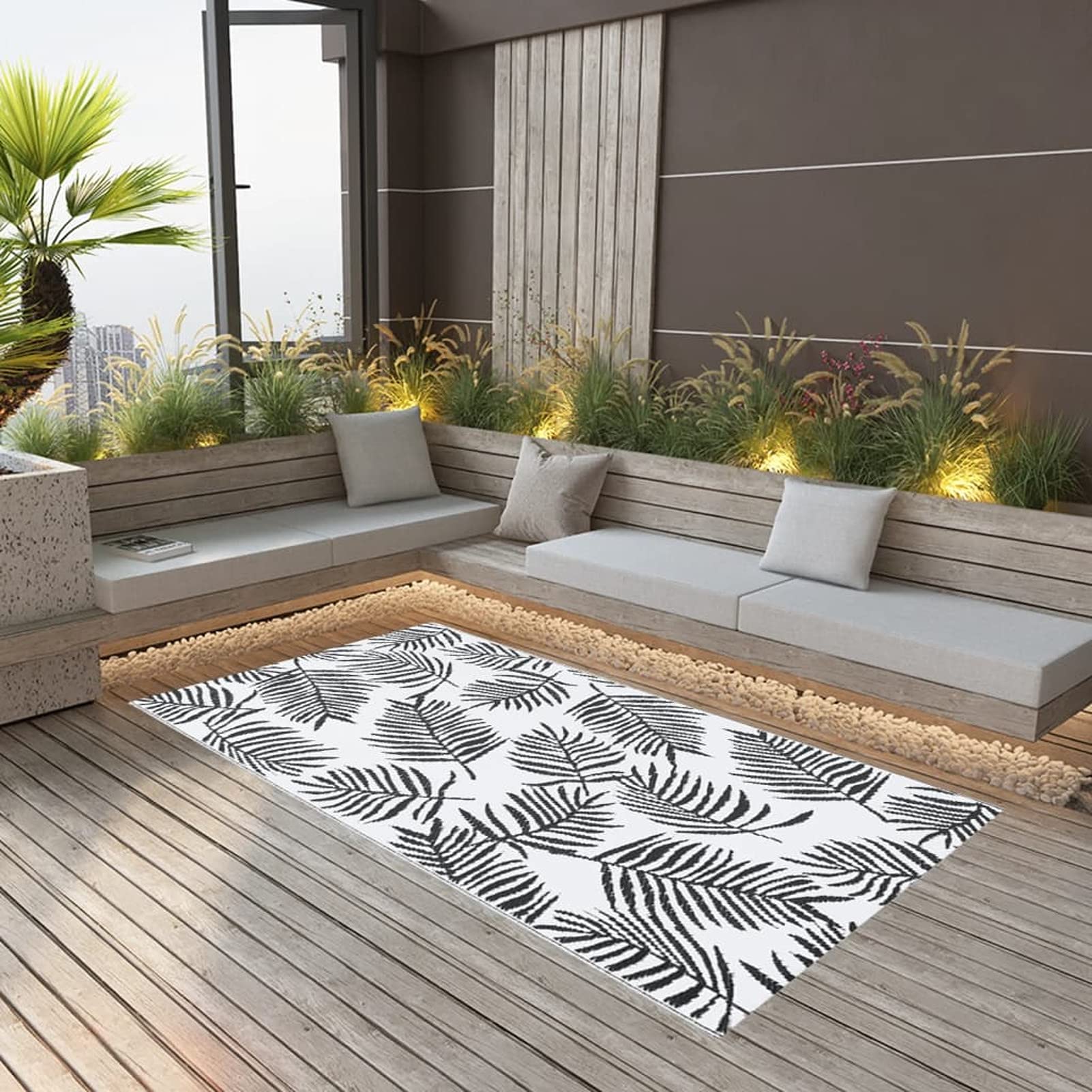 Tidyard Tapis d'extérieur ARAKIL Blanc et Noir 120x180 cm PP, Tapis de Sol pour Camping, Balcon, Terrasse, Jardin Style A