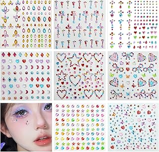 ラインストーン シール 顔シール メイク ステッカー 子供 キラキラ カラフル 星 ハート リボン 貼り付け可能 ダンス DIY用品 コンサート 8枚