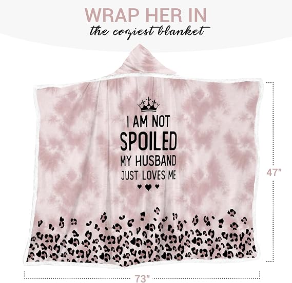 Spoiled Wife Fleece Wearable Blanket Hoodie - Mothers Day Gifts for Wife from Husband - Birthday Wife Gift Ideas