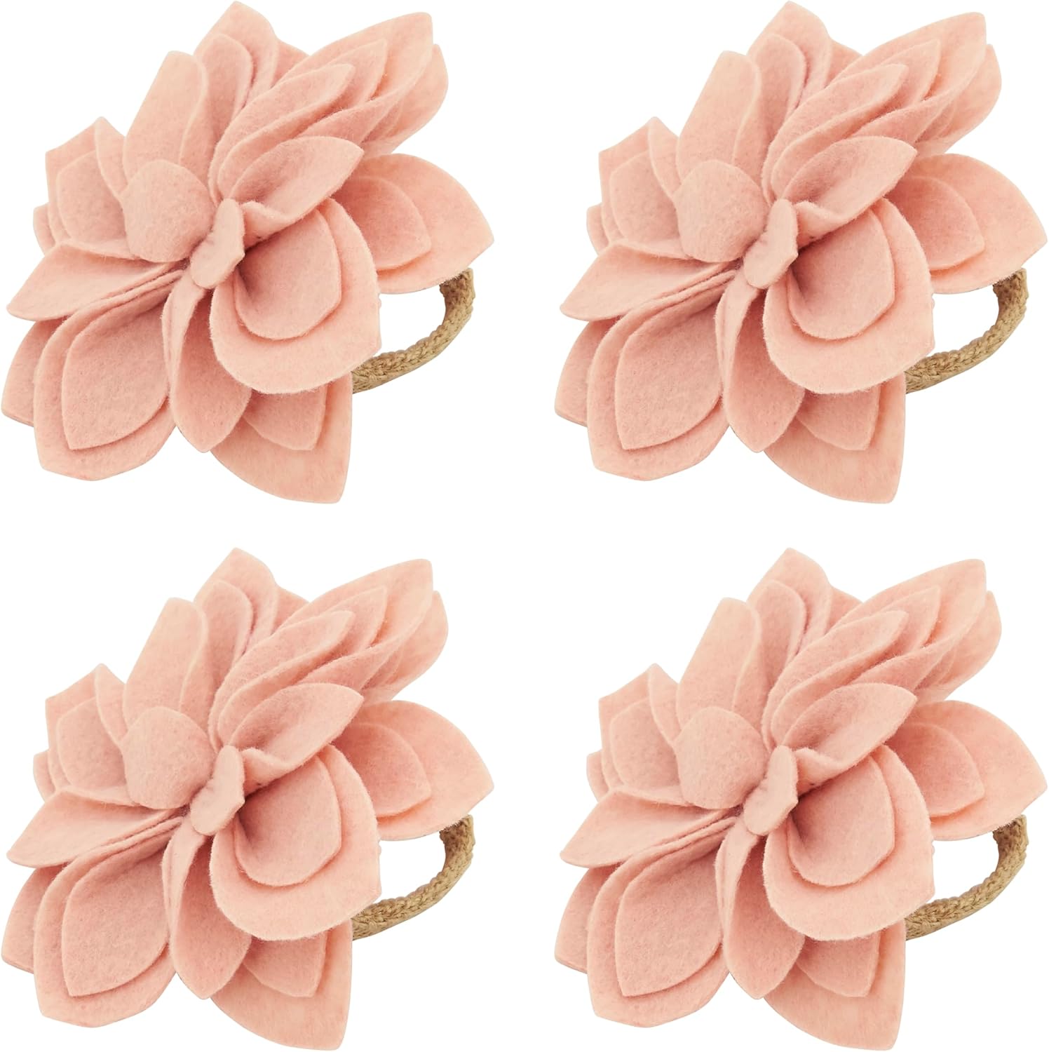 Saro Lifestyle Felt Blossom Napkin Ring (Set of 4), Rose