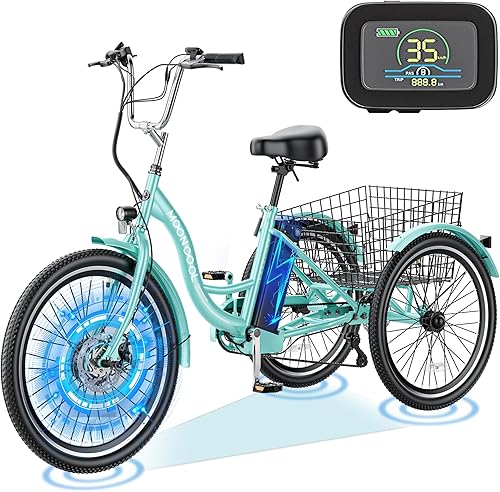 ABORON Triciclos eléctricos de 24 pulgadas y 26 pulgadas, batería de litio de 36 V, 10 Ah y 350 W, certificado UL, E-Trike de 7 velocidades para
