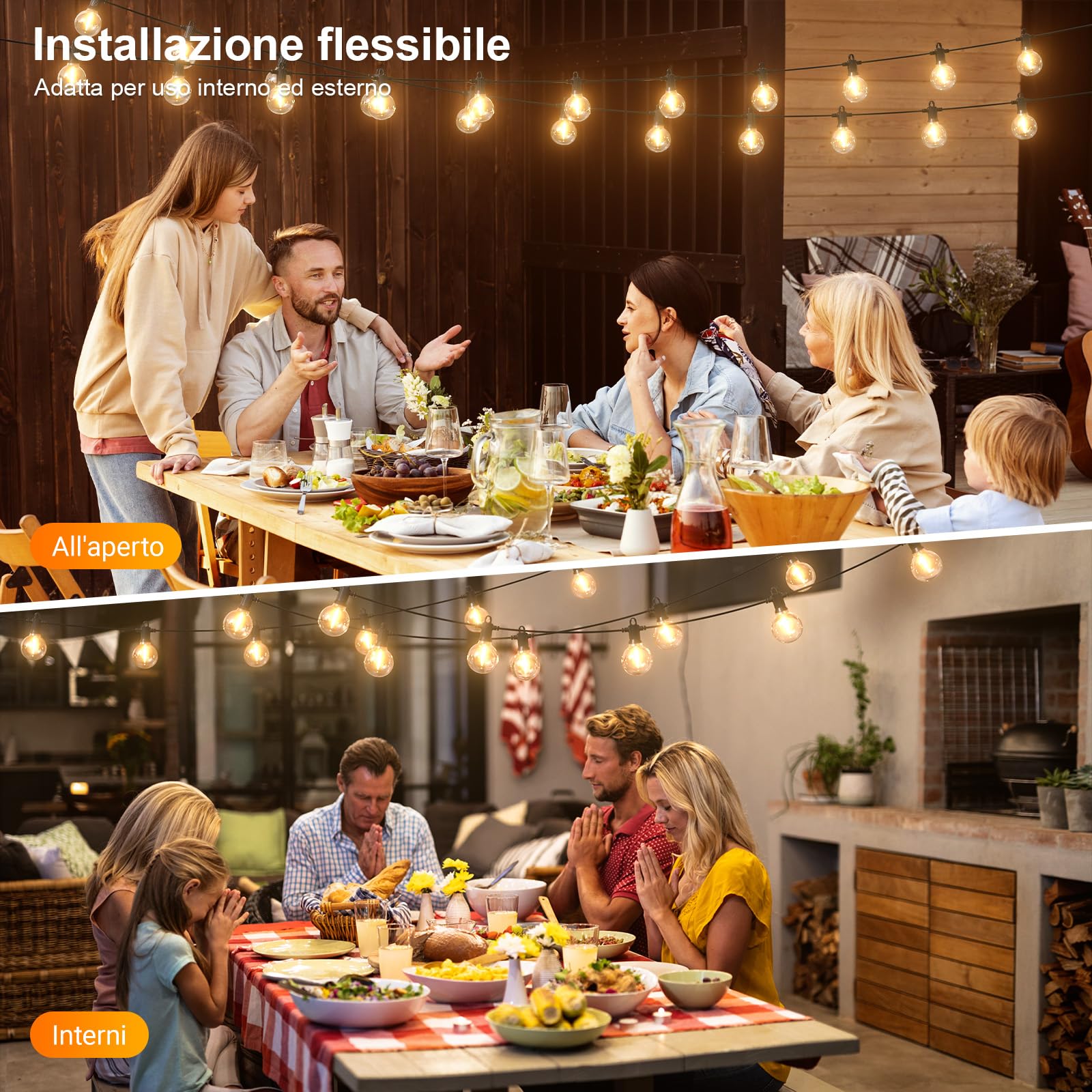 Kawaya - Ghirlanda di luci LED solari per esterni, lampadine G40, bianco caldo, con pannello solare, impermeabile, grado di protezione IP65, con 25+2 lampadine G40 resistenti alle rotture, bianco