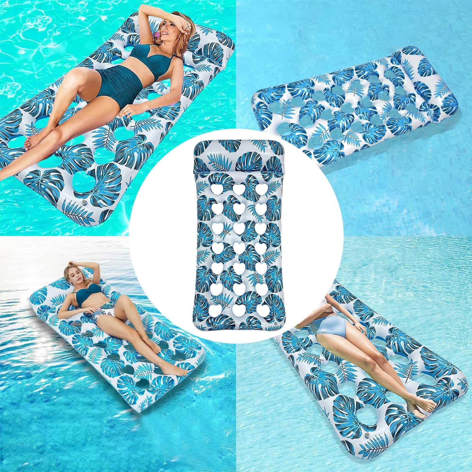 Hamac de piscine gonflable 4 en 1, chaise longue flottante avec appuie-tête, en PVC, 165 × 83 cm, parfait pour l'été, la plage et la piscine relaxation