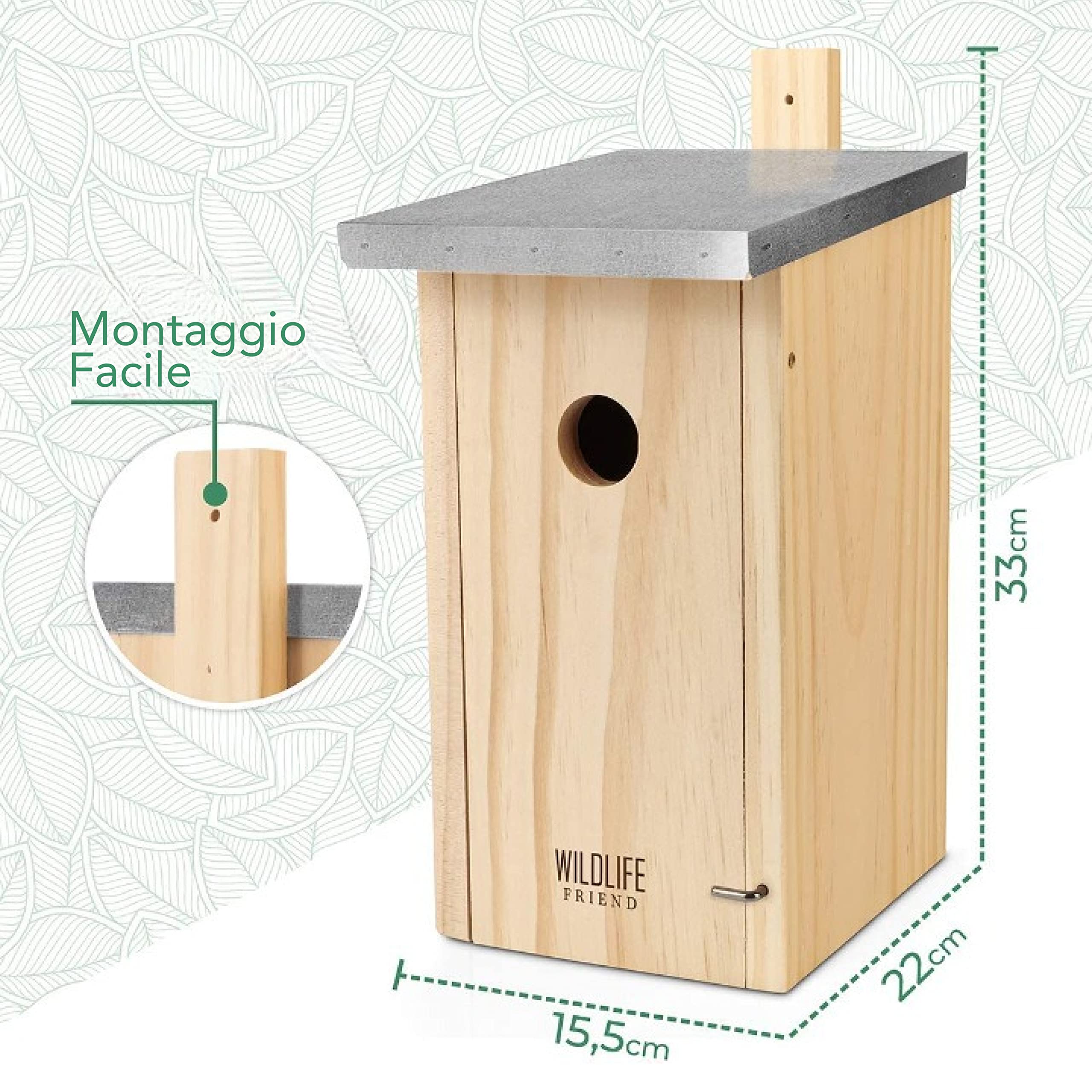 WILDLIFE FRIEND I Casetta per Uccellini da Esterno - Da Appendere in Giardino come Nido per Passeri, Cinciallegre e Altri Piccoli Uccelli - Resistente alle Intemperie - In Legno Massello - 33x15x22 cm