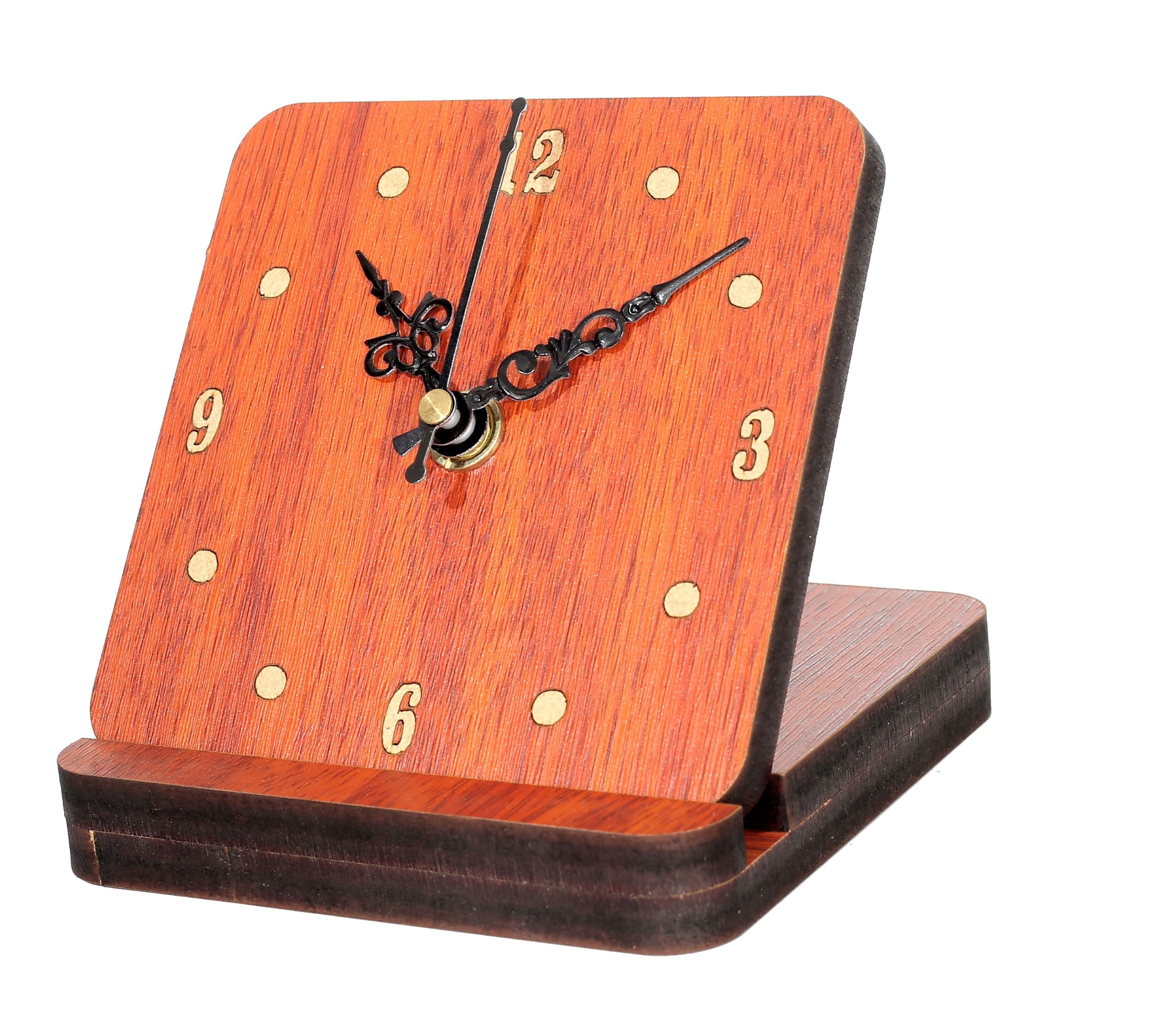 TEJANI ENTERPRISE Wooden Table Clock Perfect Office Classroom Bedroom Living Room Restaurant Hotel Etc - 10cm × 10cm (Brown) - TJN_27