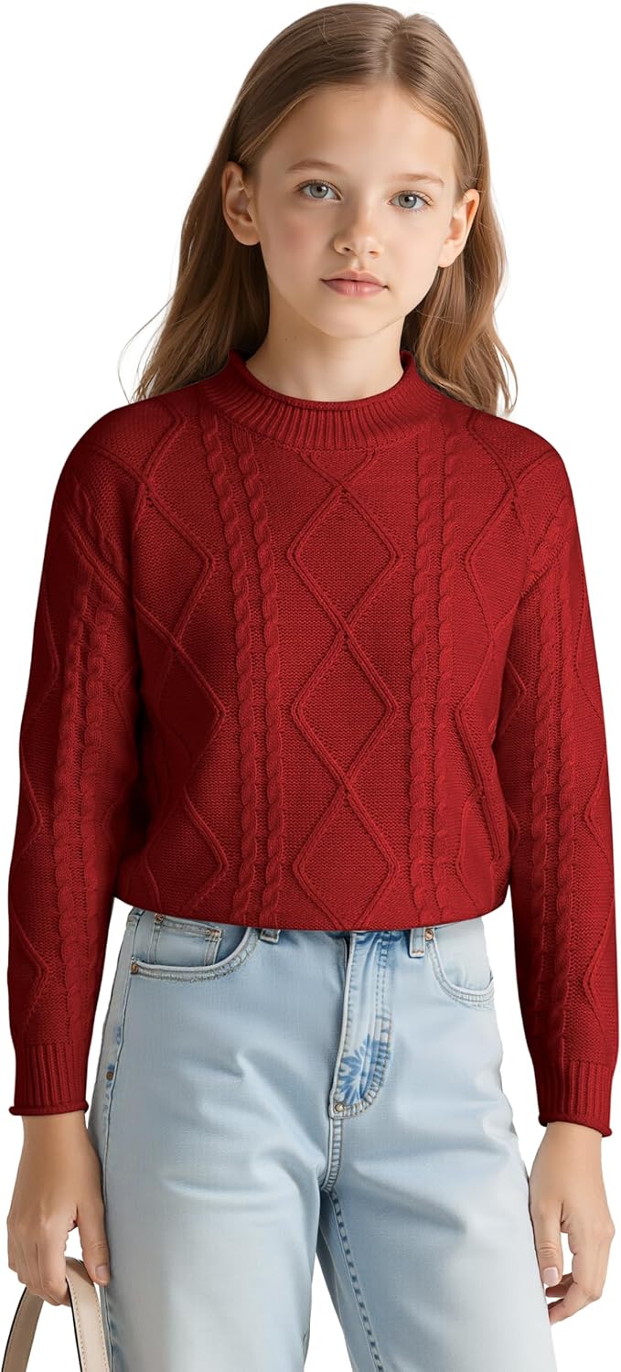 Cubear Girls' Cable Knit Pullover Sweaters Turtleneck Long Sleeve Warm Sweater for Teen Girls 5-14Y - Image 5