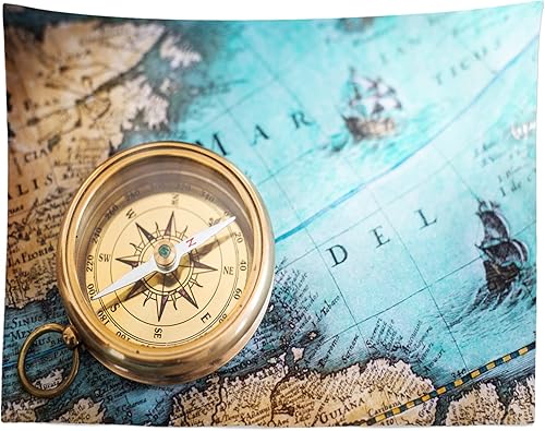 BELECO Tapiz vintage de mapa del mundo, tapices retro de mapa, fondo de brújula antigua, decoración de fiesta temática de viaje, 60 x 40 pulgadas,