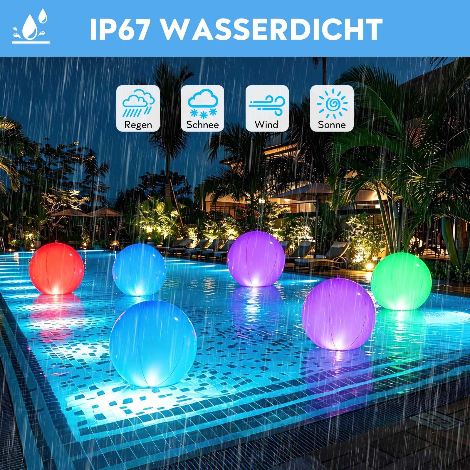 Poolbeleuchtung 4 Stück, Aufblasbare Teichbeleuchtung 40cm mit Fernbedienung, 16 RGB Farbwechsel LED Schwimmende Poolbeleuchtung, IP67 Wasserdicht Pool Lichter für Garten Pool Teich Party Deko
