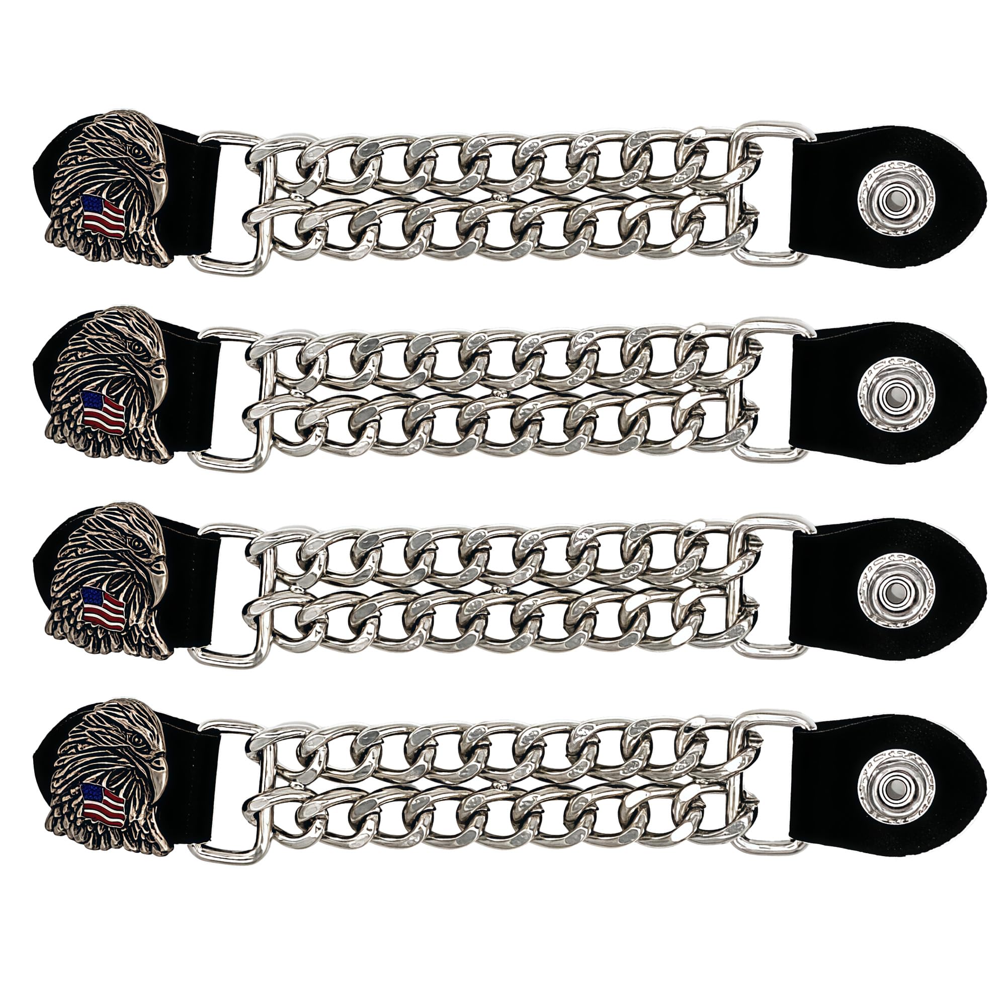 Motorcycle Vest Extenders for Men &amp; Women - 4 PCS Leather Vest Extensions for Biker - Durable Double Chrome Chains