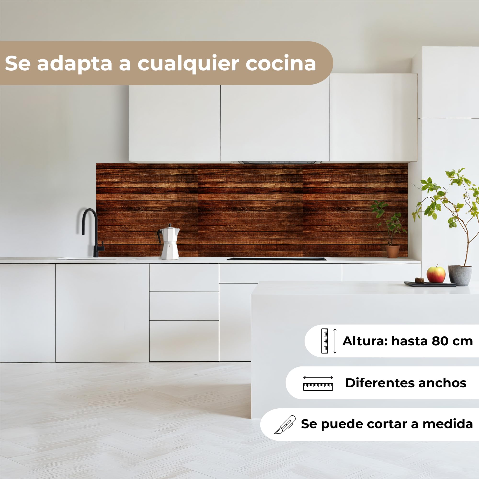 KitchenYeah© Antisalpicaduras Cocina 60x200 cm Adhesivo Salpicadero Protector Salpicaduras Fregadero Madera Dura - Robusto - Patrones