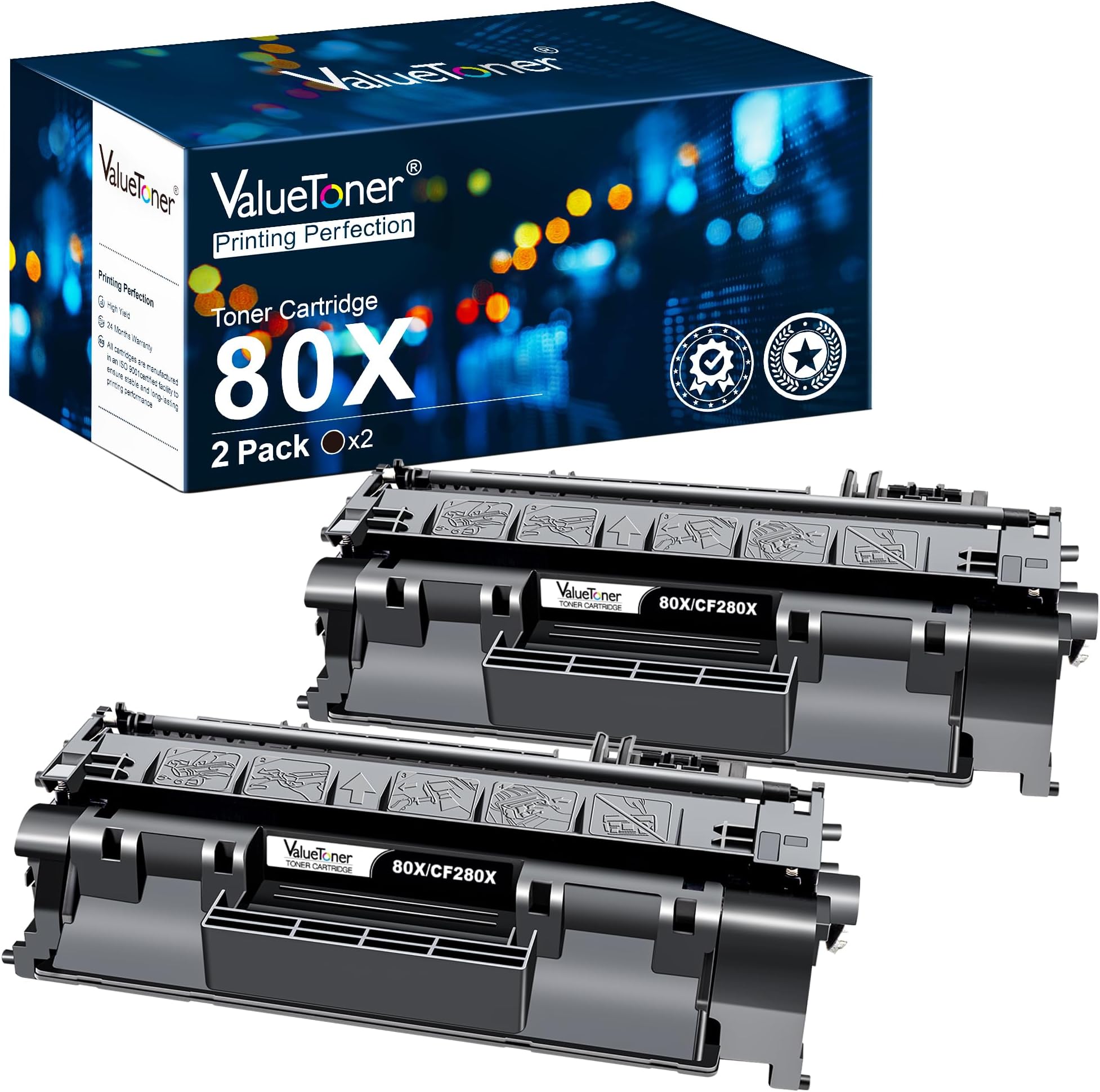 Valuetoner Compatible 80X Toner Cartridge Replacement for HP 80X CF280X 80A CF280A Toner Cartridge High Yield for HP Laserjet Pro M400 401a 401d 401n 401dn M401dw 425dn 425dw Series Printer (2 Black)