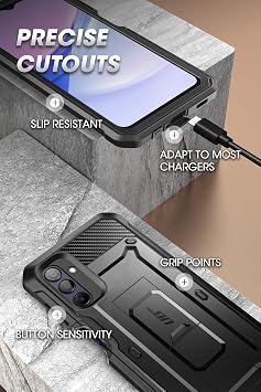 SUPCASE for Samsung Galaxy A16 Case with Screen Protector (Unicorn Beetle Pro), [Built-in Stand & Belt-Clip] [Military-Grade Protection] Full Body Heavy Duty Phone Case for Galaxy A16 (2024) (Black)