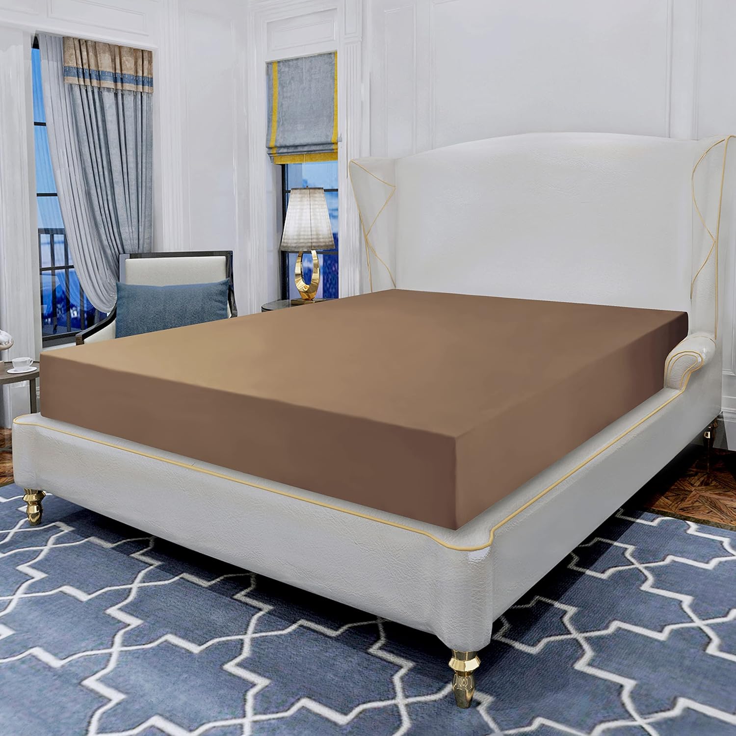 Fitted Sheet - Fitted Sheet King Size White - King Fitted Sheet Only for Mattress Up to 15" Deep Pocket, Extra Soft Pure Cotton 800 Thread Count (King, White)
