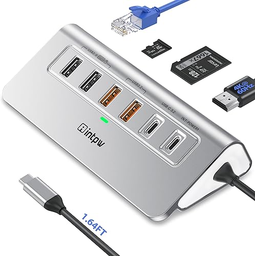 Hub Ethernet USB C, estación de acoplamiento USB 10 en 1 de 10 Gbps con HDMI 4K a 60 Hz, USB C y 2 datos USB A 3.2, LAN, 2 USB A 2.0, PD 100W,