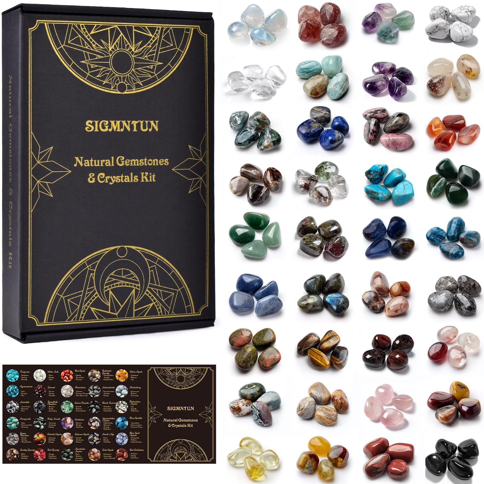 36 Varieties Healing Crystals Stones Bulk Set, Christmas Gifts - 2.5 lbs, 0.6" Natural Polished &amp; Tumbled Gemstones Collection and Decorative Rocks for Chakra, Meditation, Reiki, Crafts