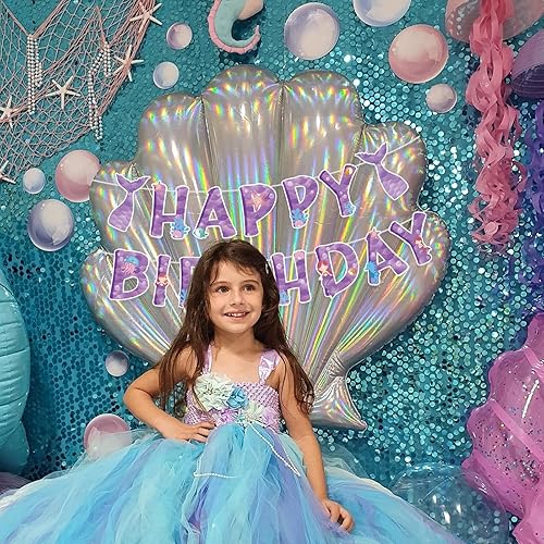 Miniatura 2 de Cartel de feliz cumpleaños, pancarta de sirena morada, pancarta de feliz cumpleaños, decoración de fiesta temática de sirena para niñas, suministros