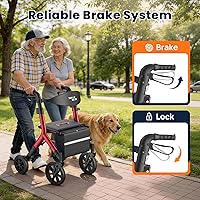 Vista 9 de WALK MATE Andador con ruedas para personas mayores de 5.3 a 7 pies de altura, asiento ajustable en altura, cable integrado, ruedas de 10 pulgadas