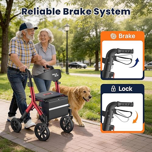 Miniatura 9 de WALK MATE Andador con ruedas para personas mayores de 5.3 a 7 pies de altura, asiento ajustable en altura, cable integrado, ruedas de 10 pulgadas