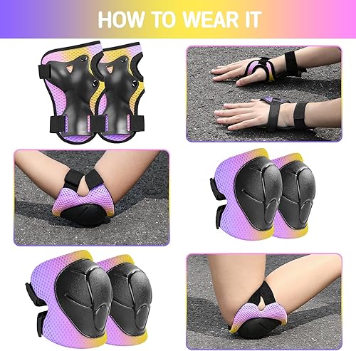 Miniatura 28 de Juego de rodilleras de protección para niños de 3 a 14 años, rodilleras y coderas con muñequeras 3 en 1 para patinaje, ciclismo, bicicleta, patinaje