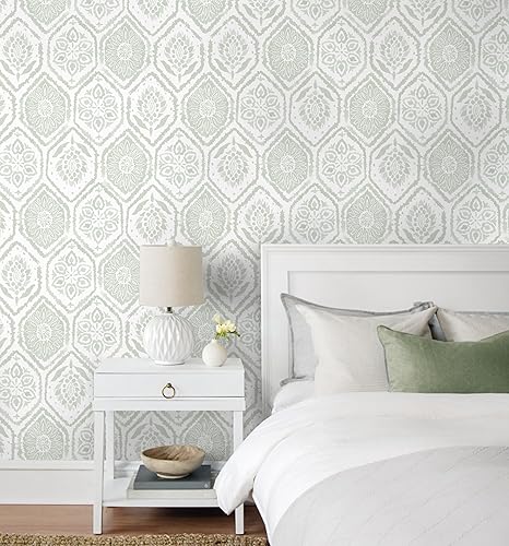 Miniatura 4 de HeloHo Papel tapiz de despegar y pegar, papel de pared verde y blanco, papel tapiz autoadhesivo extraíble moderno de granja para dormitorio, baño,