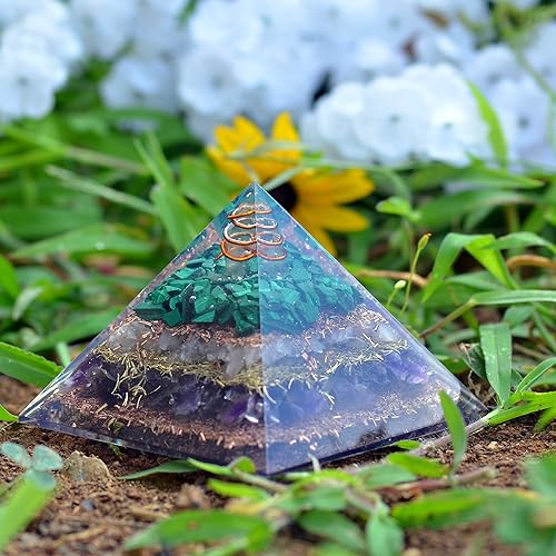 Miniatura 6 de Orgonite Crystal Orgone Pyramid with Rose Quartz, Amethyst, and Malachite – Decorative Gemstone Pyramid for Meditation, Yoga, Gifting, Home or Love
