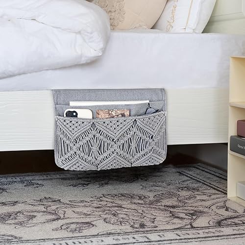 Miniatura 2 de Mkono Organizador de almacenamiento de macramé, organizador de almacenamiento bohemio con control remoto para tableta, revistero con 4 bolsillos,