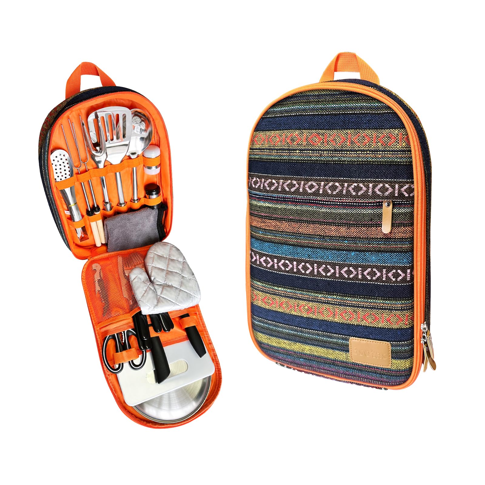 Juego de utensilios de cocina de camping – Juego de utensilios de cocina para coche, camping, equipo esencial para cocinar y asar, acero inoxidable y silicona, regalo ideal para caravana, tienda de