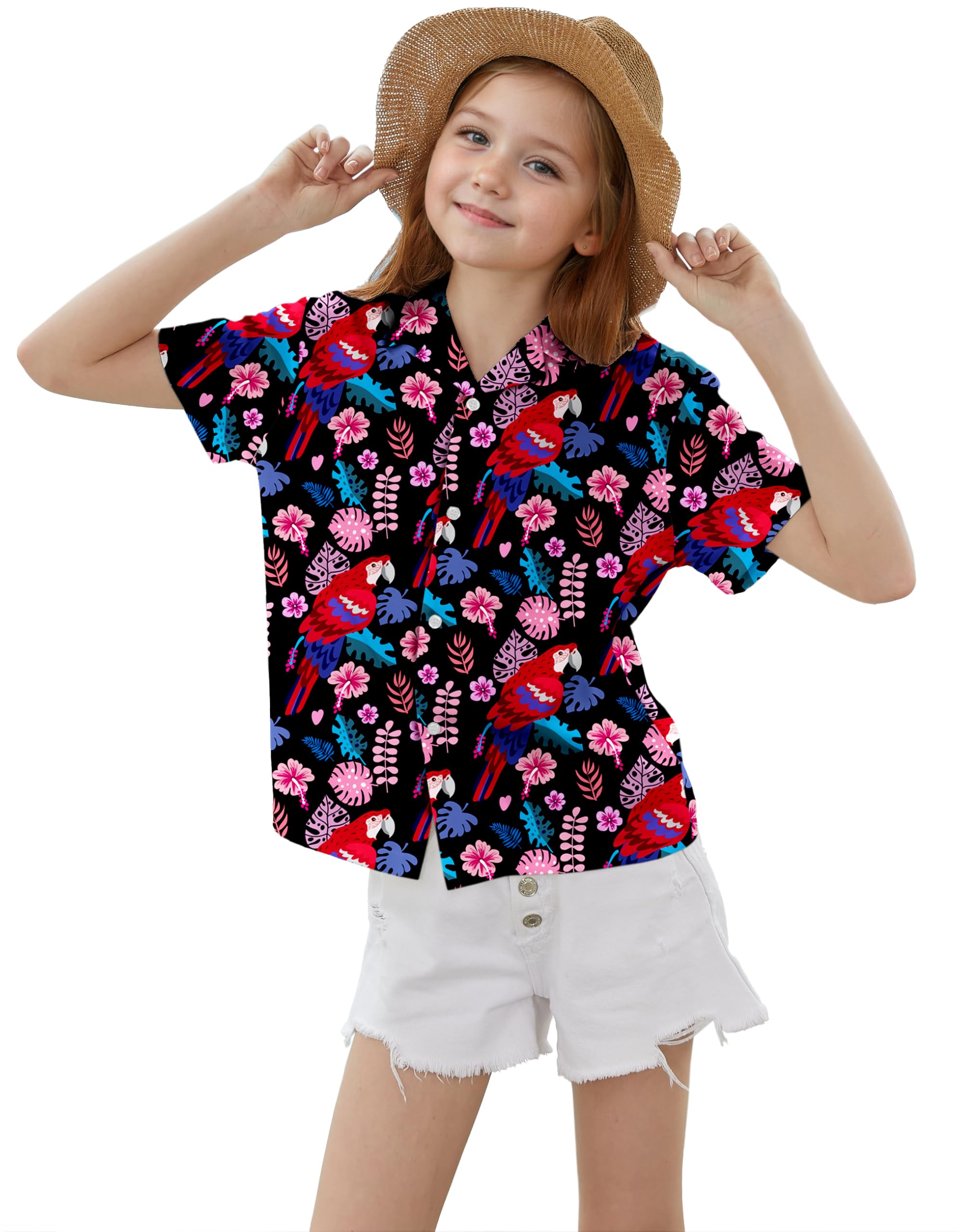 Cromoncent Mommy and Me Matching Hawaiian Outfits Girls &amp; Womens Hawaiian Shirts Tropical Button Down Shirts