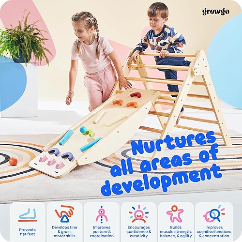 Miniatura 3 de GROWGO Pikler Triángulo escalador con rampa  Juguetes de escalada para niños pequeños Montessori juego de juguetes de escalada Montessori Pickle